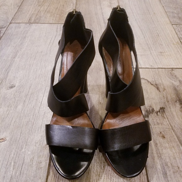 Halogen Black leather strappy platform heels 6.5 - Picture 6 of 7